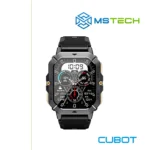 Prikaz prednje strane CUBOT C28 BLACK pametnog sata. Pored toga na slici je prikazan logo naše firme "MSTech" i logo proizvođača "CUBOT".