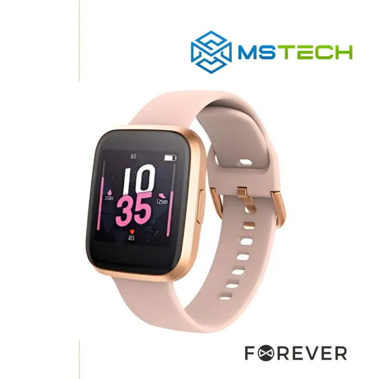 Prikaz desne strane Forever ForeVigo 2 SW-310 ROSE GOLD SMART WATCH pametnog sata. Pored toga na slici je prikazan logo naše firme "MSTech" i logo proizvođača "FOREVER".