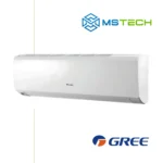 Prikaz desne strane unutrašnje jedinice GREE Cosmo Economical 12 inverter klima uređaja bijele boje. Na slici je pored toga prikazan logo naše firme "MS Tech" i logo proizvođača "GREE".
