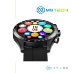 Prikaz desktopa Haylou Smart Watch Solar Pro Black pametnog sata. Pored toga na slici je prikazan logo naše firme "MSTech" i logo proizvođača "HAYLOU".