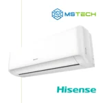 Prikaz desne strane unutrašnje jedinice Hisense Energy Expert KF35XR0EG 12K inverter klima uređaja bijele boje. Na slici se nalazi logo naše firme "MS Tech" i logo proizvođača klime "Hisense."