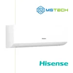 Prikaz lijeve strane unutrašnje jedinice Hisense Energy Expert KF35XR0EG 12K inverter klima uređaja bijele boje. Na slici se nalazi logo naše firme "MS Tech" i logo proizvođača klime "Hisense."