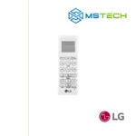 Prikaz daljinskog upravljača LG S12ET dual inverter klima uređaja bijele boje. Na slici se pored toga nalazi logo naše firme "MS Tech" i logo proizvođača "LG".