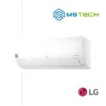 Prikaz desne strane unutrašnje jedinice LG S12ET dual inverter klima uređaja bijele boje. Na slici se pored toga nalazi logo naše firme "MS Tech" i logo proizvođača "LG".