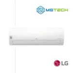 Prikaz prednje strane unutrašnje jedinice LG S12ET dual inverter klima uređaja bijele boje. Na slici se pored toga nalazi logo naše firme "MS Tech" i logo proizvođača "LG".