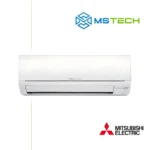 Prikaz prednje strane unutrašnje jedinice Mitsubishi MSZ/MUZ-HJ35VA inverter klima uređaja bijele boje. Na slici se pored toga nalazi logo naše firme "MS Tech" i logo Mitsubishi Electric.