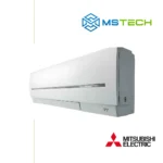 Prikaz desne strane unutrašnje jedinice Mitsubishi MSZ-SF35VE3/MUZ-SF35VEH HYPER HEATING inverter klima uređaja bijele boje. Na slici se pored toga nalazi logo naše firme "MS Tech" i logo proizvođača "Mitsubishi Electronic".