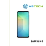 Prikaz Samsung Galaxy A06 6GB 128GB Light Blue mobilnog telefona. Na slici je prikazana prednja strana mobitela. Pored toga na slici se nalazi logo naše firme "MS Tech" i logo proizvođača "SAMSUNG".