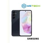 Prikaz Samsung Galaxy A35 5G 6GB 128GB mobilnog telefona. Na slici je prikazana prednja i zadnja strana mobitela. Pored toga na slici se nalazi logo naše firme "MS Tech" i logo proizvođača "SAMSUNG".
