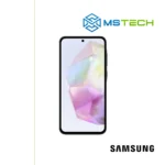 Prikaz Samsung Galaxy A35 5G 6GB 128GB mobilnog telefona. Na slici je prikazana prednja strana mobitela. Pored toga na slici se nalazi logo naše firme "MS Tech" i logo proizvođača "SAMSUNG".