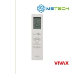 Prikaz daljinskog upravljača VIVAX COOL ACP 12CH35AEHI+ R32 inverter klima uređaja bijele boje. Na slici se nalazi logo naše firme "MS Tech" i logo proizvođača "VIVAX".