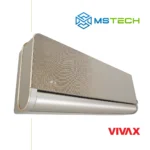 Prikaz prednje strane unutrašnje jedinice VIVAX COOL ACP 12CH35AEHI+ R32 inverter klima uređaja pjenusavo zlatne boje. Na slici se nalazi logo naše firme "MS Tech" i logo proizvođača "VIVAX".