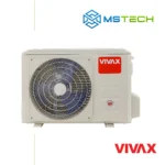 Prikaz prednje strane vanjske jedinice VIVAX COOL ACP 12CH35AEHI+ R32 inverter klima uređaja bijele boje. Na slici se nalazi logo naše firme "MS Tech" i logo proizvođača "VIVAX".