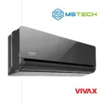 Prikaz lijeve strane unutrašnje jedinice VIVAX COOL ACP 12CH35AEHI+ R32 inverter klima uređaja zrcalno sive boje. Na slici se nalazi logo naše firme "MS Tech" i logo proizvođača "VIVAX".