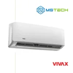 Prikaz lijeve strane unutrašnje jedinice VIVAX COOL ACP 12CH35AEMI+ R32 inverter klima uređaja bijele boje. Pored toga na slici se nalazi logo naše firme "MS Tech" i logo proizvođača "VIVAX"