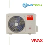 Prikaz prednje strane vanjske jedince Vivax Cool ACP 18CH50AEQIs R32 split klima uređaja bijele boje. Na slici se nalazi logo "MS Tech" i logo proizvođača "Vivax".