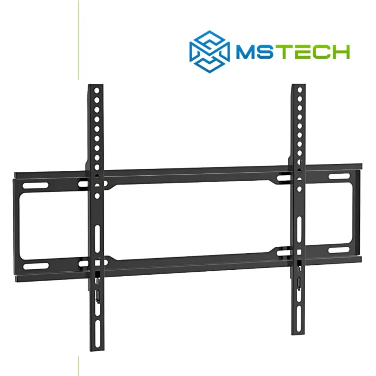 Na slici je prikazan Zidni nosač Fiksni zidni nosač UNITRONIC za TV od 32" do 80". Prikazana je prednja strana nosača. Na slici se pored toga nalazi logo naše firme "MSTech".