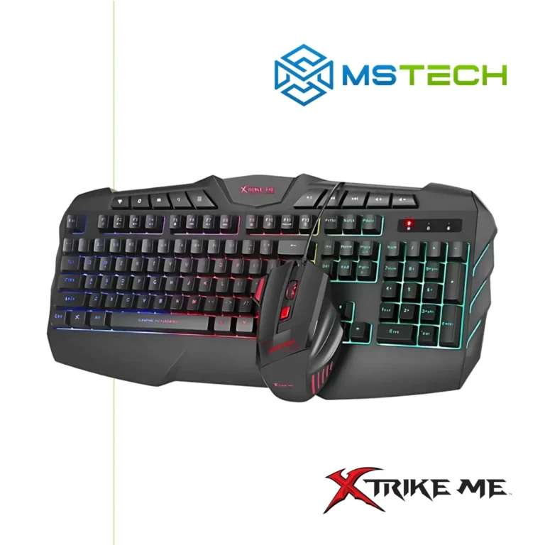 Na slici je prikazan Gaming Combo Xtrike MK-880KIT Tastatura i Miš. Prikazana je gornja strana tastature. Na slici se pored toga nalazi logo naše firme "MSTech" i logo proizvođača "XtrikeME".