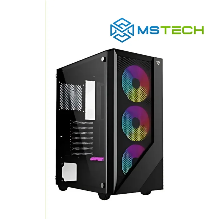 Na slici je prikazan Gaming računar Intel i5-11400F, 16GB, 256GB, NVIDIA GeForce GTX 1650. Prikazana je prednja strana računara. Na slici se pored toga nalazi logo naše firme "MSTech".