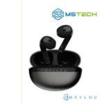 Na slici su prikazane Haylou X1 2023 True Wireless Earbuds Black bežične slušalice. Na slici se pored toga nalazi logo naše firme "MSTech" i logo proizvođača "HAYLOU".