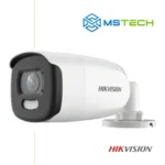 Na slici su prikazani HIKVISION DS-2CE12HFT-F28 COLORVU KAMERA, logo naše firme "MSTech" i logo proizvođača "HIKVISION".