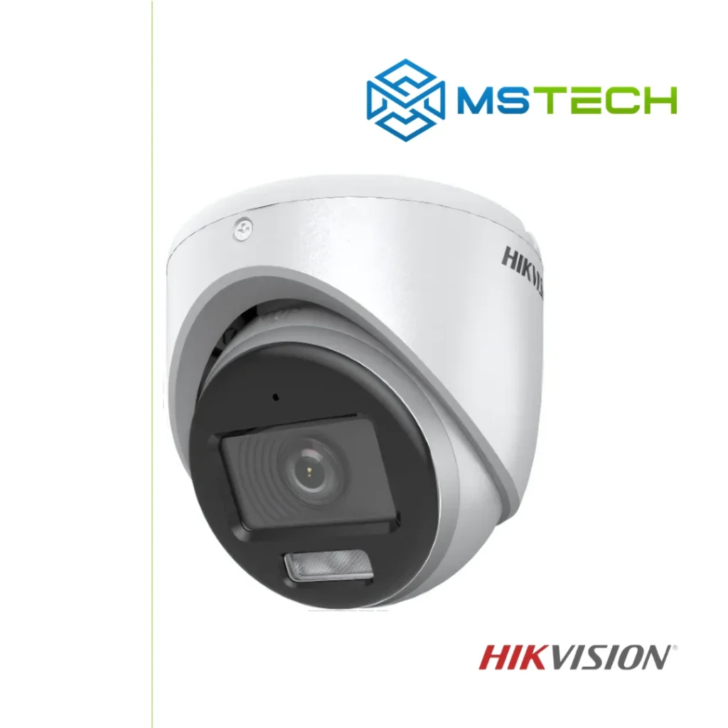 Na slici su prikazani HIKVISION DS-2CE70KF0T-LMFS 3K COLORVU KAMERA, logo naše firme "MSTech" i logo proizvođača "HIKVISION".