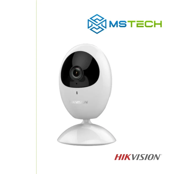 Na slici su prikazani HIKVISION DS-2CV2U21FD-IW FUS IP CAMERA, logo naše firme "MSTech" i logo proizvođača "HIKVISION".