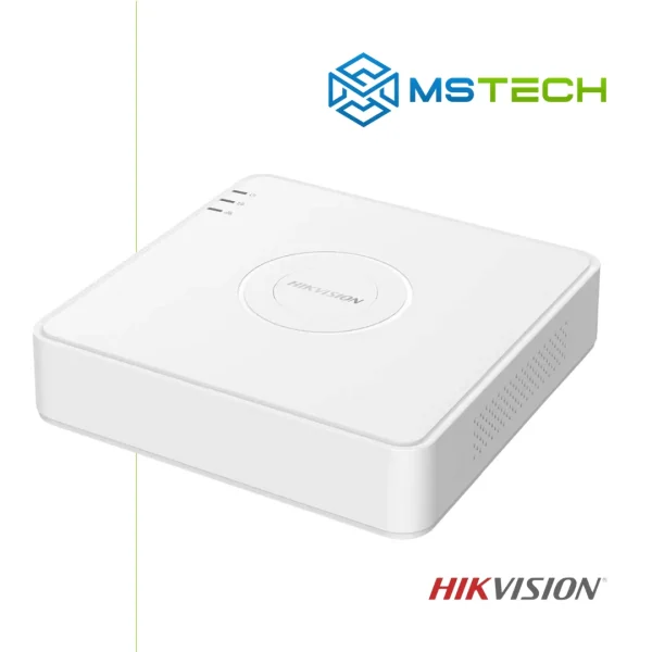 Na slici su prikazani HIKVISION DS-7108HQHI-M1/S, logo naše firme "MSTech" i logo proizvođača "HIKVISION".