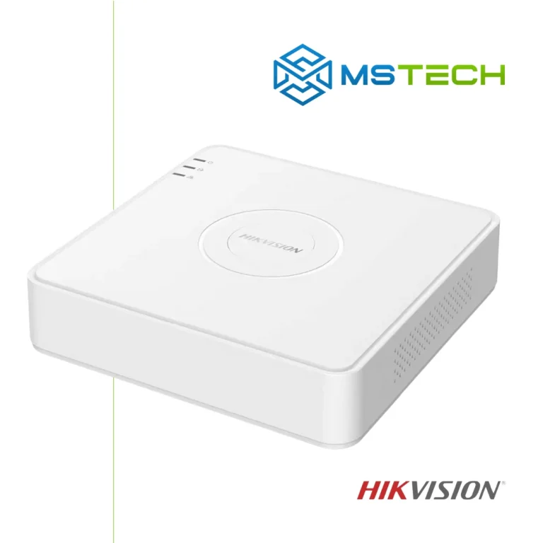 Na slici su prikazani HIKVISION DS-7108HQHI-M1/S, logo naše firme "MSTech" i logo proizvođača "HIKVISION".