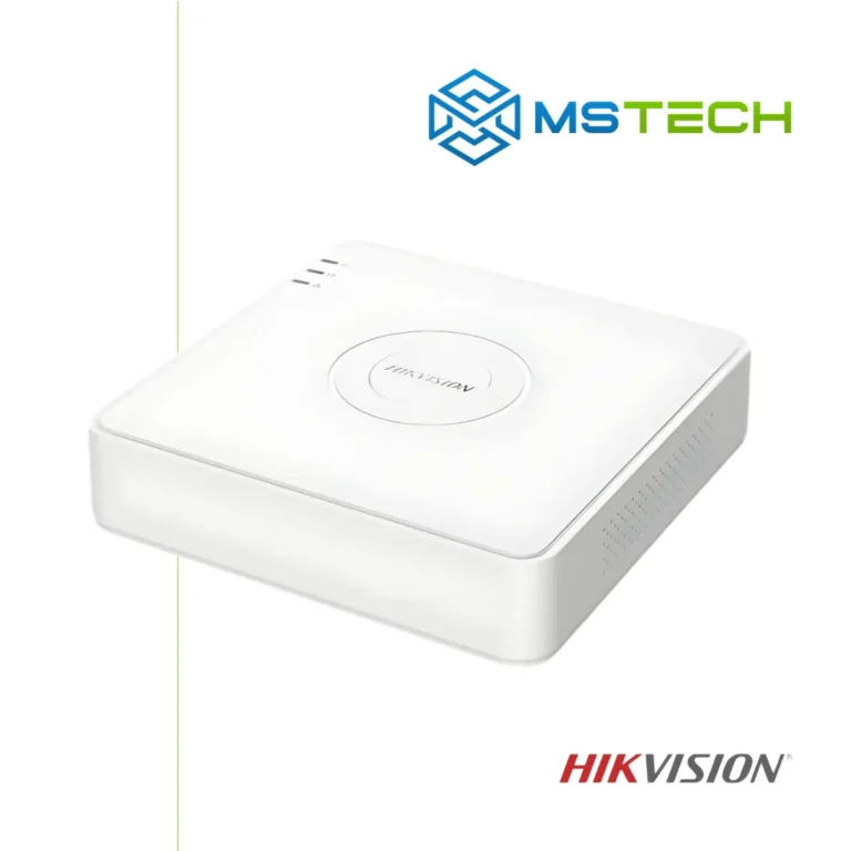 Na slici su prikazani HIKVISION iDS-7104HQHI-M1/S SNIMAČ, logo naše firme "MSTech" i logo proizvođača "HIKVISION".