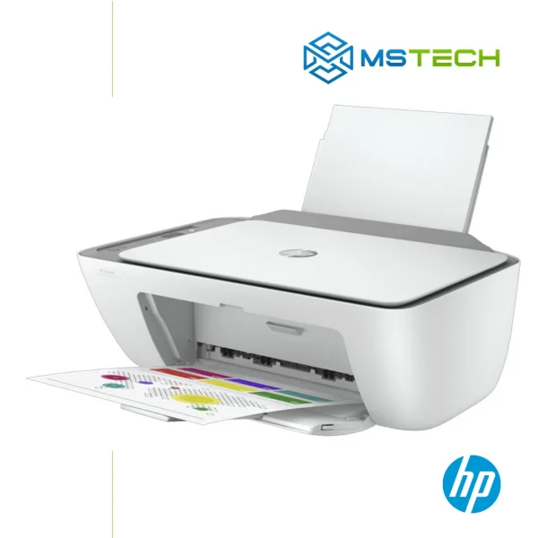 Na slici su prikazani HP Deskjet Ink 2876 (6W7E6C) MFP Printer, logo naše firme "MSTech" i logo proizvođača "HP".