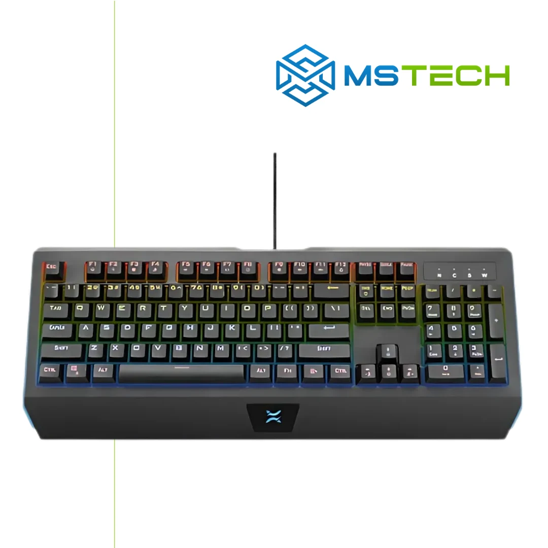 noxo-vengeance-mechanical-gaming-tastatura Na slici je prikazan NOXO Vengeance Mechanical Gaming Tastatura. Prikazana je gornja strana tastature. Na slici se pored toga nalazi logo naše firme "MSTech".