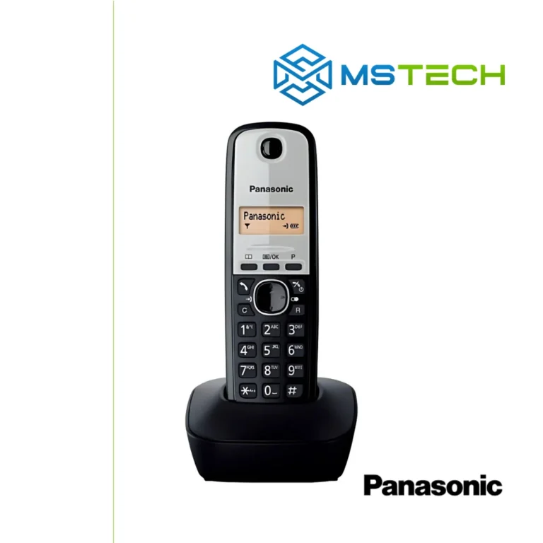 Na slici je prikazan Panasonic telefon KX-TG1911FXG bežični. Pored toga na slici je prikazan logo naše firme "MSTech" i logo proizvođača "PANASONIC"