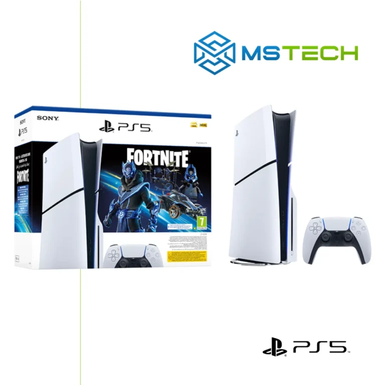 Na slici je prikazan PlayStation 5 Slim D chassis + Fortnite VCH. Pored toga na slici je prikazan logo naše firme "MSTech" i logo proizvođača "PlayStation".
