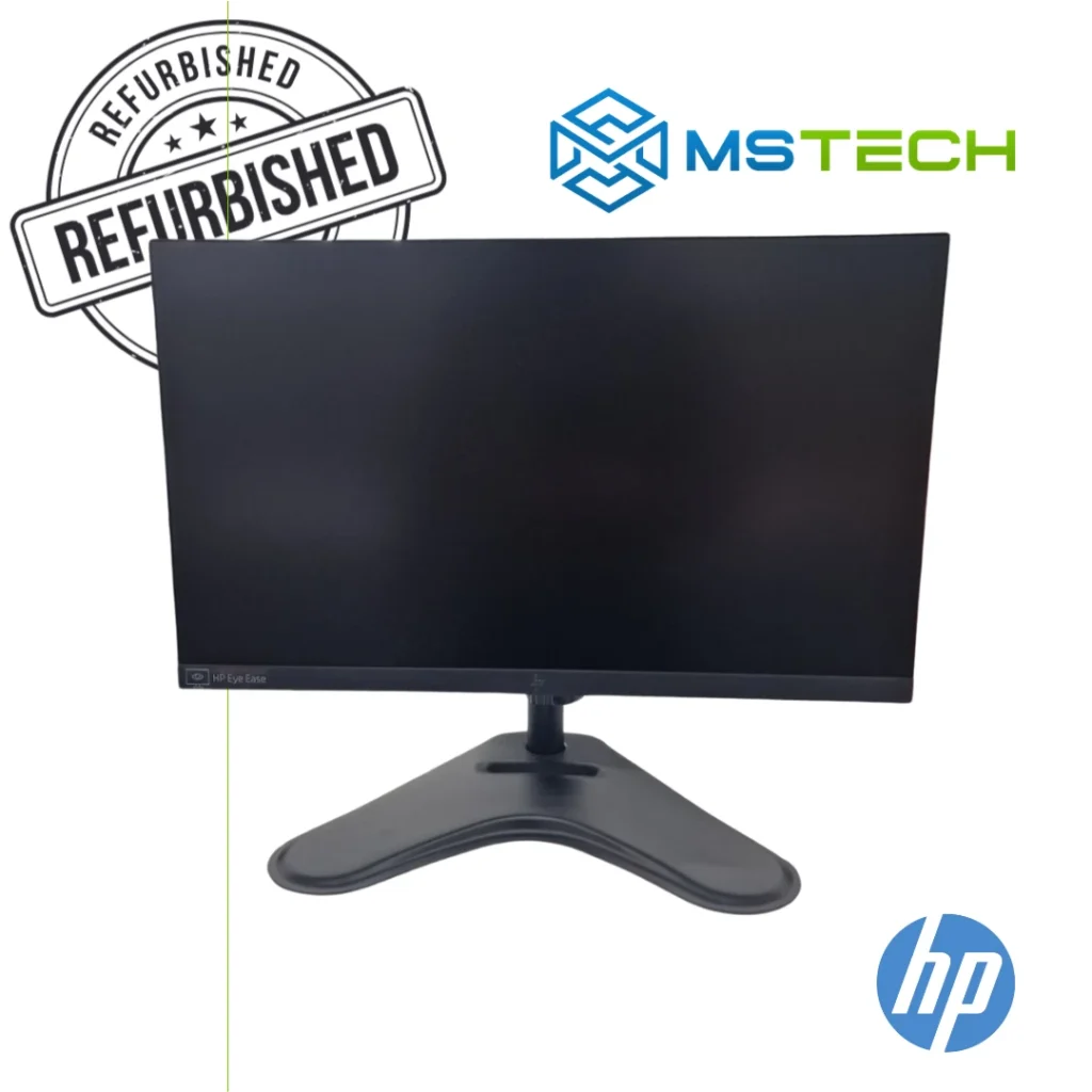 Na slici je prikazan Polovni monitor HP 24 inča. Pored toga na slici se nalazi logo naše firme "MS Tech", logo proizvođača "HP" i znak "REFURBISHED".