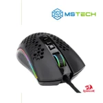 Na slici je prikazan ReDragon Storm M808 RGB Black Gaming miš. Prikazana je prednja strana miša. Na slici se pored toga nalazi logo naše firme "MSTech" i logo proizvođača "REDRAGON".