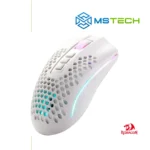 Na slici je prikazan ReDragon Storm M808 RGB White Gaming miš. Prikazana je desna strana miša. Na slici se pored toga nalazi logo naše firme "MSTech" i logo proizvođača "REDRAGON".