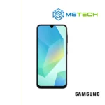 Na slici je prikazana prednja strana Samsung Galaxy A16 4GB 128GB Black telefona. Pored toga na slici je prikazan logo naše firme "MSTech" i logo proizvođača "SAMSUNG".