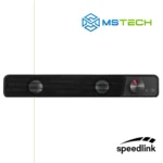 Na slici je prikazan SPEEDLINK BRIO Soundbar Stereo. Prikazana je prednja strana zvučnika. Na slici se pored toga nalazi logo naše firme "MSTech" i logo proizvođača "SPEEDLINK".