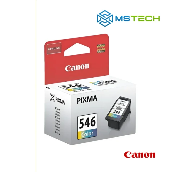Na slici su prikazani Tinta Canon CL-546 Color, logo naše firme "MSTech" i logo proizvođača "CANON".