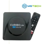 Na slici su prikazani TV BOX CURIBO Lite 16GB 2GB i logo naše firme "MSTech"