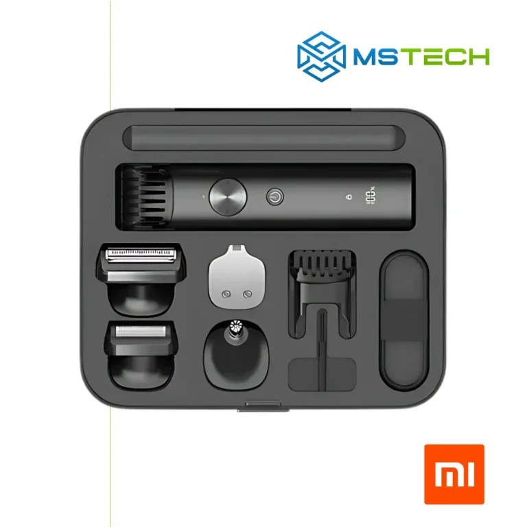 Na slici su prikazani Xiaomi mašinica za šišanje Pro, logo naše firme "MSTech" i logo proizvođača "XIAOMI".