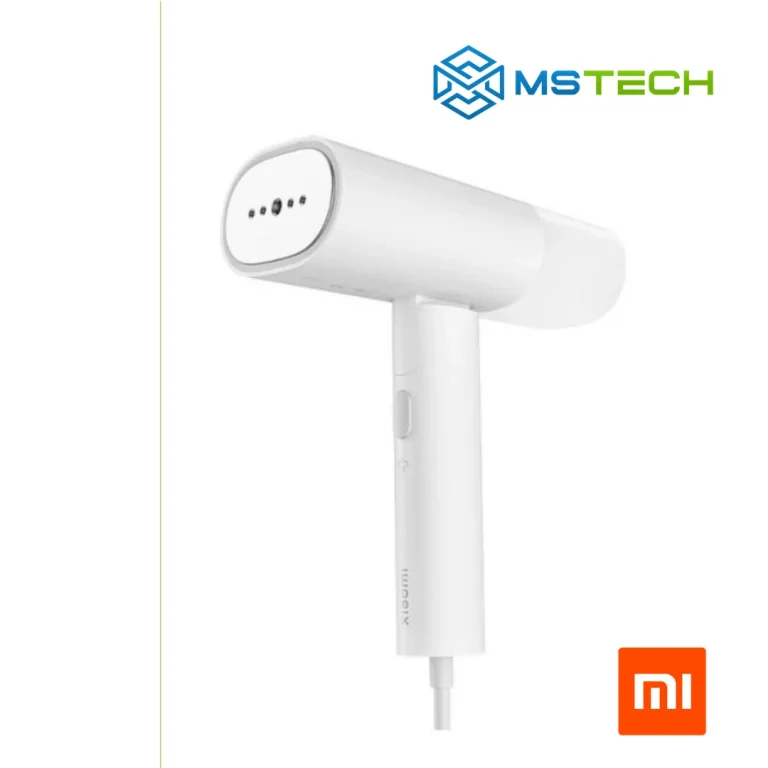 Na slici su prikazani Xiaomi parna pegla EU, logo naše firme "MSTech" i logo proizvođača "XIAOMI".
