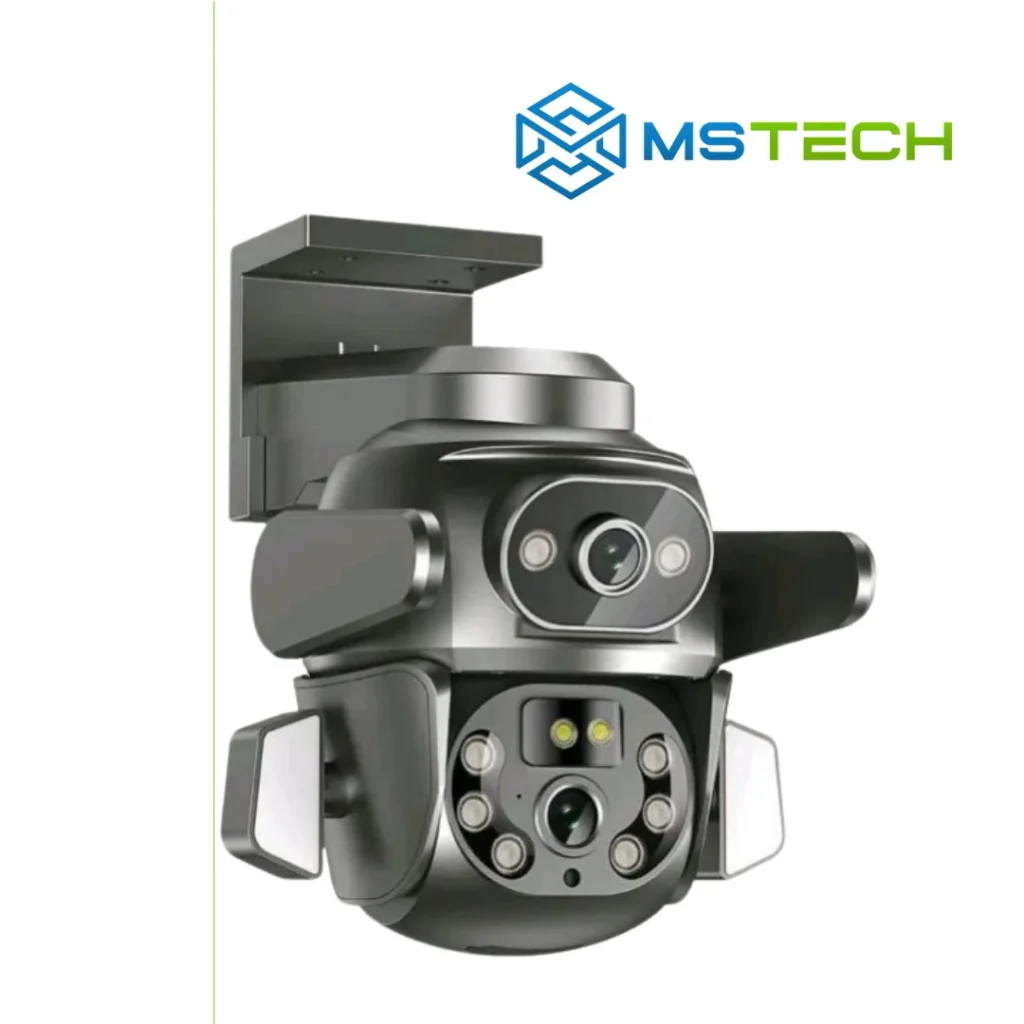 Na slici su prikazani XO CR04 Robot 400W Outdoor Dome Kamera i logo naše firme "MSTech"